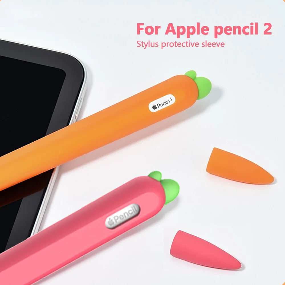 Macio cenoura Silicone Para Apple Lápis de Caso 2 cor-de-rosa Compatível Para iPad Tablet Touch Caneta capa Protetora com Cobertura kawaii Imagem 1
