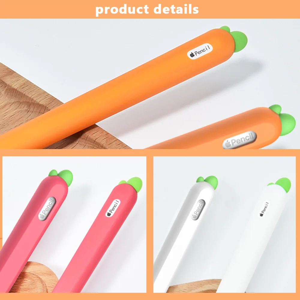 Macio cenoura Silicone Para Apple Lápis de Caso 2 cor-de-rosa Compatível Para iPad Tablet Touch Caneta capa Protetora com Cobertura kawaii Imagem 2