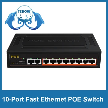 TEROW POE Switch de 10 portas 100Mbps Ethernet Smart Switch 93W 8+2 UpLink Com o Poder Interno & Relâmpago de Proteção e Isolamento de VLAN