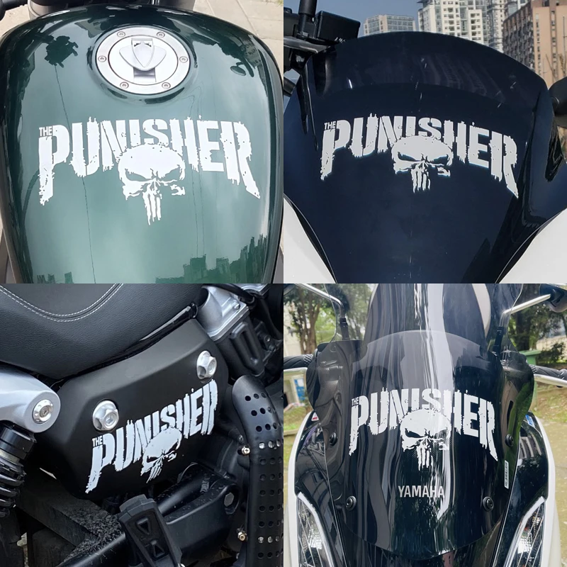 1 PCS Punisher Reflexiva Capacete MotorcycleTank Decalques, Adesivos Decorativos, Acessórios Criativos Impermeável de PVC Crânio Decalques Imagem 1