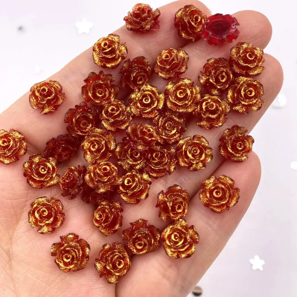 100Pcs 10mm AB Resina de Glitter Rosa Flatback Flor Strass Gem Scrapbook Casamento Enfeite Applique Artesanato DIY Nail Art SL614 Imagem 3