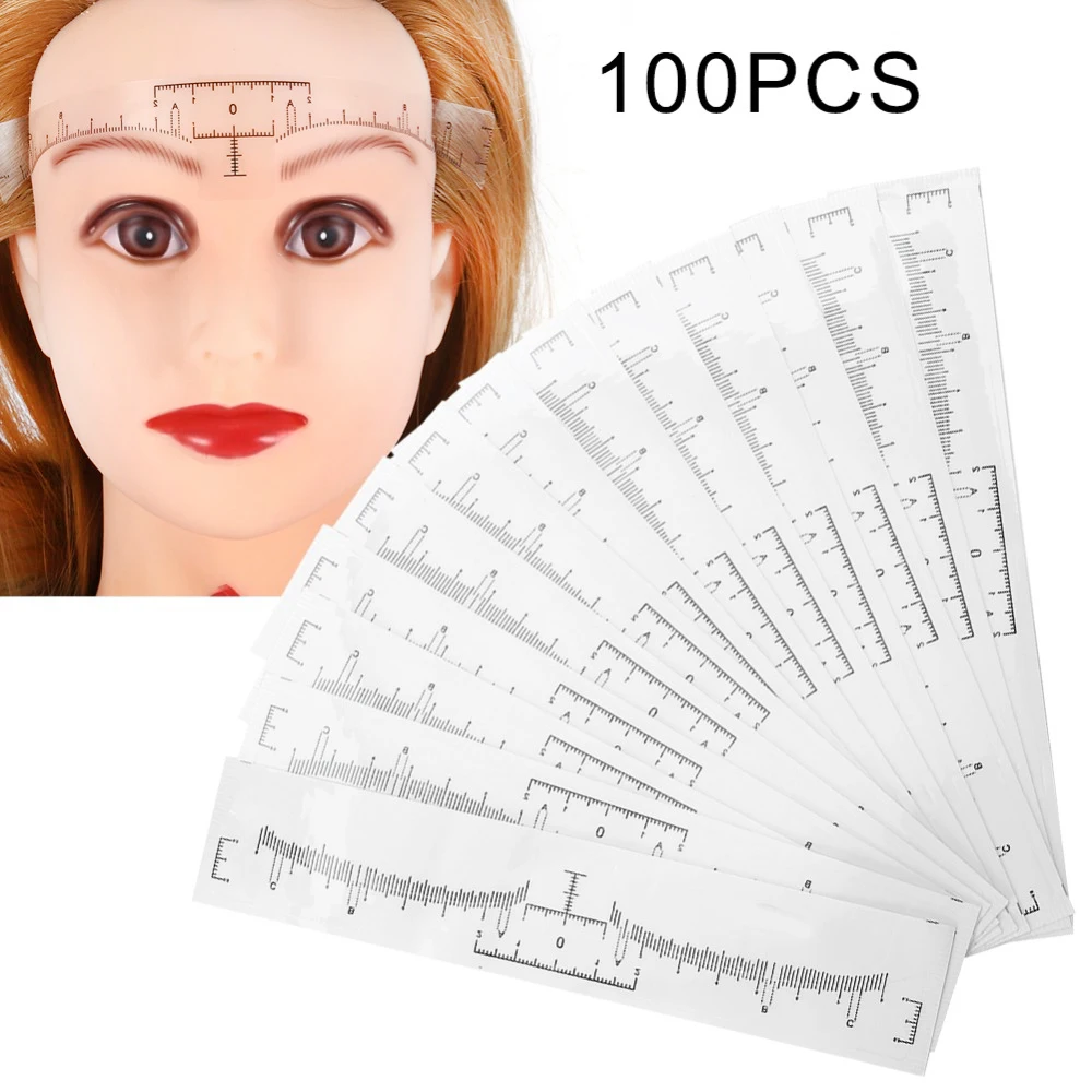 100Pcs Descartáveis Sobrancelha Estêncil da Tatuagem da Composição Microblading Medida Tatuagem Régua de Beleza Ferramenta de sobrancelhas Estêncil Linha da Sobrancelha Regra Imagem 2