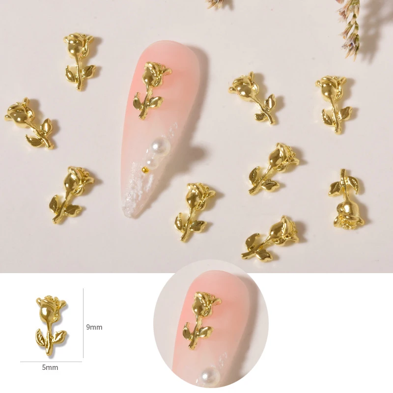 10Pcs Ouro/Prata, Cor de Rosa da Arte do Prego Ornamento ,3D Multi-forma de Flores Liga Prego Encantos,Chique Metal Floral Para Unhas Acessórios Imagem 2