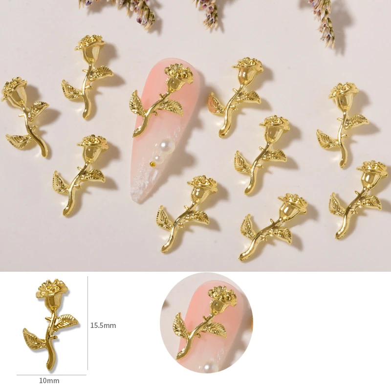 10Pcs Ouro/Prata, Cor de Rosa da Arte do Prego Ornamento ,3D Multi-forma de Flores Liga Prego Encantos,Chique Metal Floral Para Unhas Acessórios Imagem 3