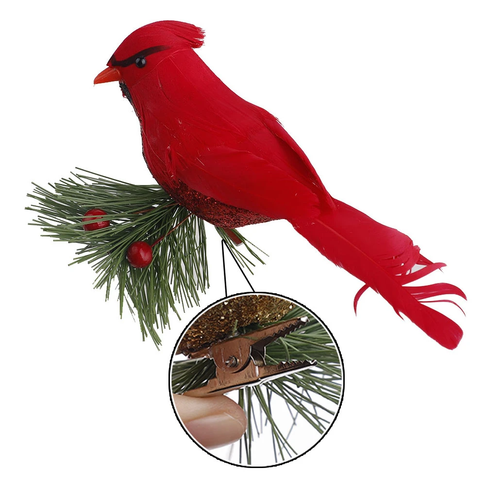10Pcs Realista Bonito Cardeal Clipe em Enfeites de Árvore de Natal 2021 Festival de Decoração de Penas Vermelhas Artificial Aves Home DIY Decoração Imagem 2