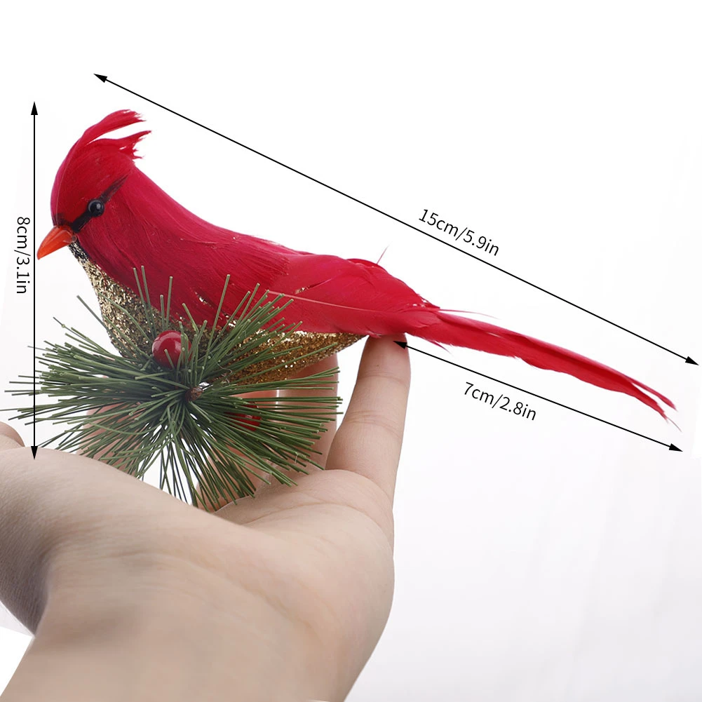 10Pcs Realista Bonito Cardeal Clipe em Enfeites de Árvore de Natal 2021 Festival de Decoração de Penas Vermelhas Artificial Aves Home DIY Decoração Imagem 3