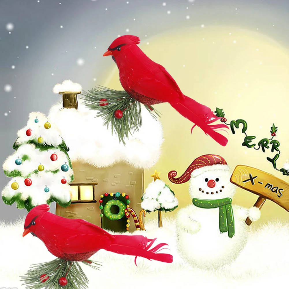 10Pcs Realista Bonito Cardeal Clipe em Enfeites de Árvore de Natal 2021 Festival de Decoração de Penas Vermelhas Artificial Aves Home DIY Decoração Imagem 4