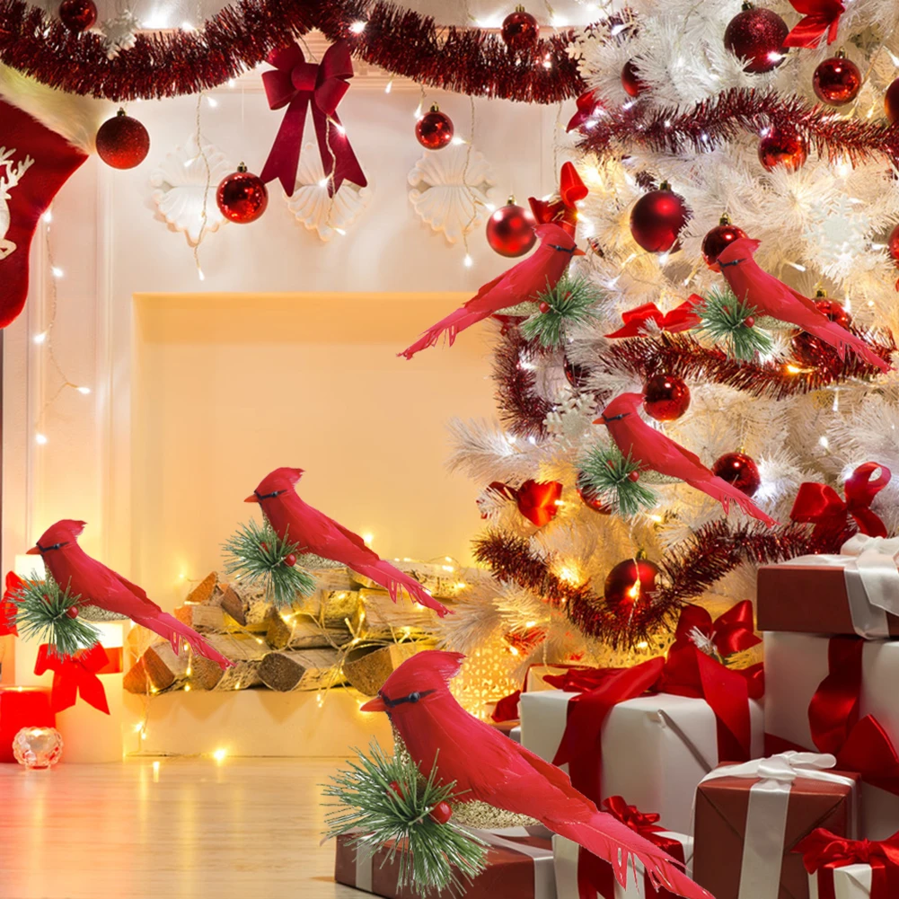 10Pcs Realista Bonito Cardeal Clipe em Enfeites de Árvore de Natal 2021 Festival de Decoração de Penas Vermelhas Artificial Aves Home DIY Decoração Imagem 5