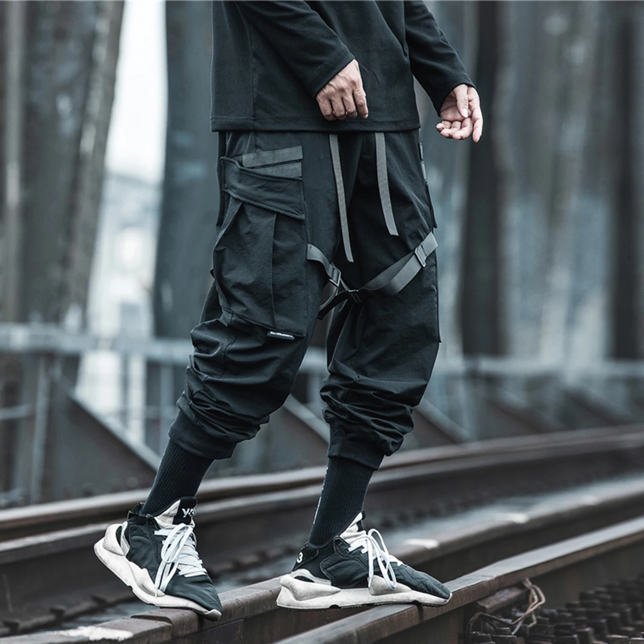 11 BYBB ESCURO 2020 Streetwear Multi-Bolsos Fitas de Carga Calça de Homem Hip Hop Tático Função Calças de Elástico Jogger Homens Calças Imagem 3
