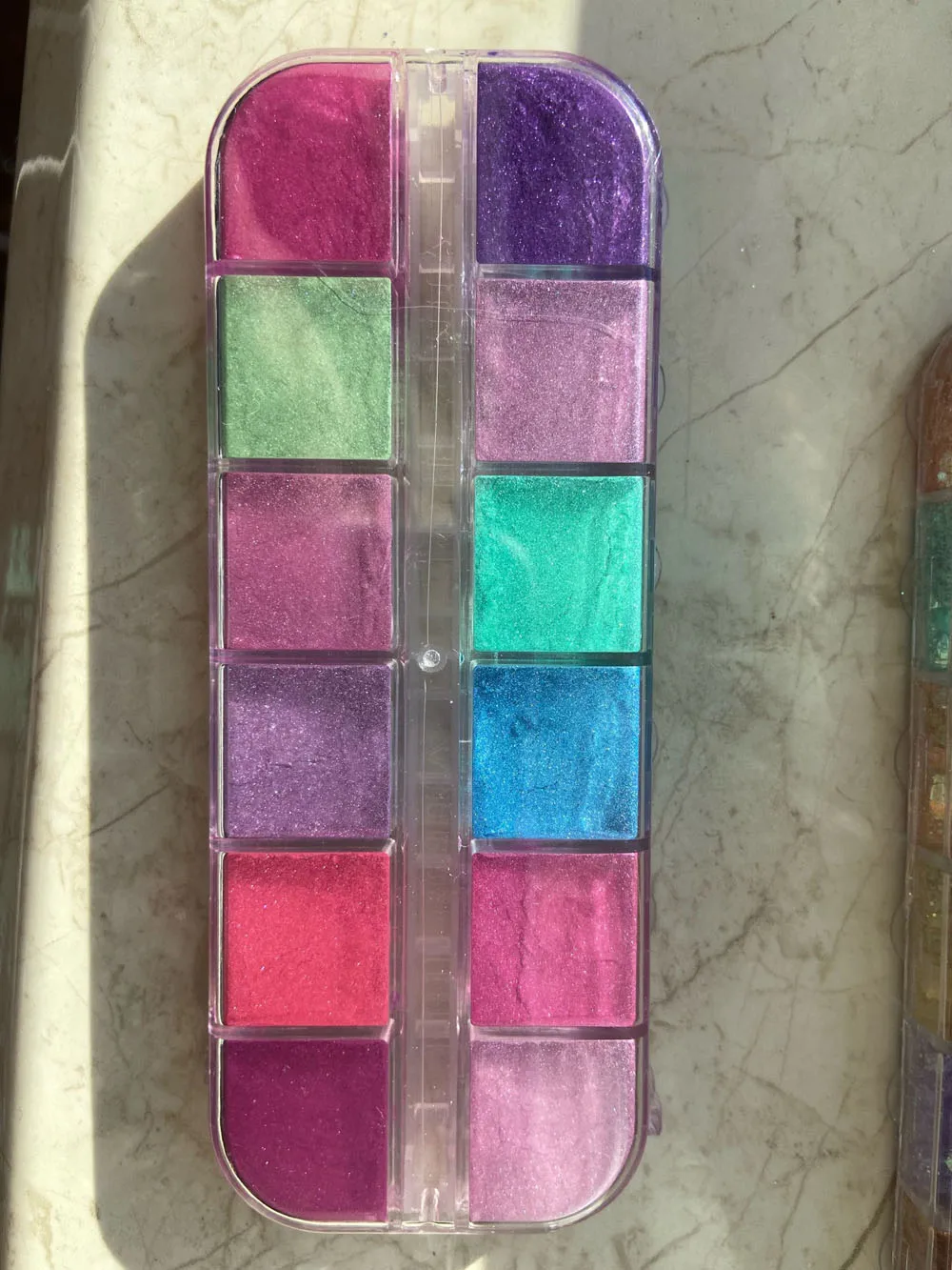 12Grids Unhas de Glitter Colorido Efeito de Espelho de Brilho de Sereia Pó de Pérola Chrome Pigmento de Pó Fino Reflexiva polonês Decoração # Imagem 1