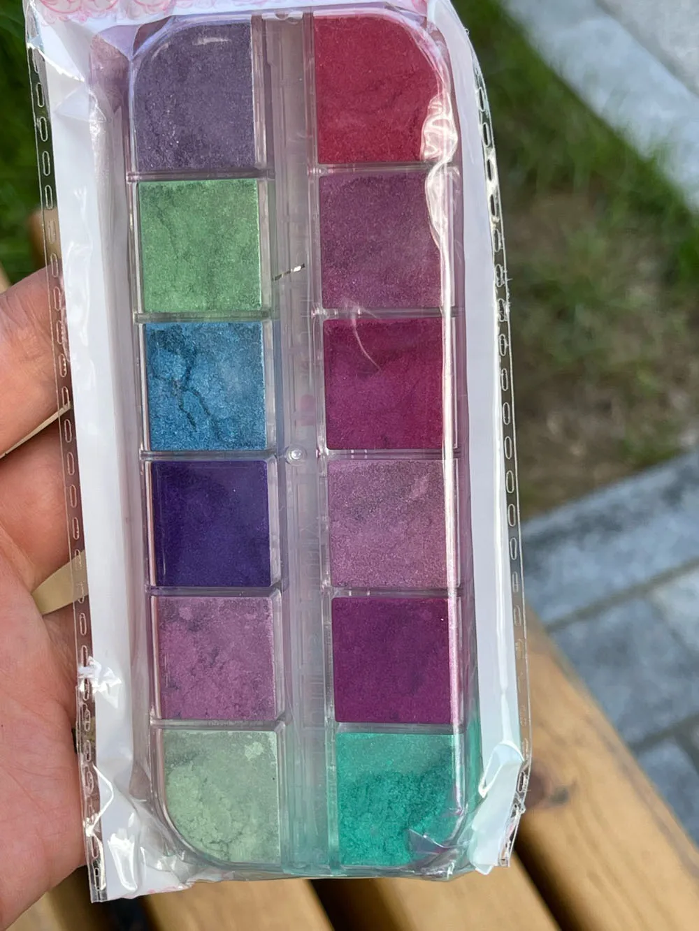 12Grids Unhas de Glitter Colorido Efeito de Espelho de Brilho de Sereia Pó de Pérola Chrome Pigmento de Pó Fino Reflexiva polonês Decoração # Imagem 3
