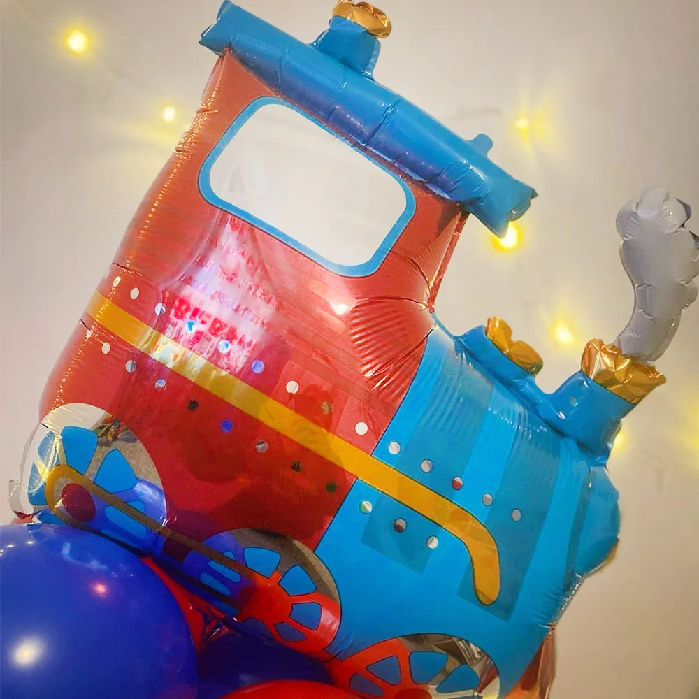 1Pc Trem Balões de Festa de Aniversário de Trem de Brinquedo Inflável Folha de Balão de Trem Tema de Festa de chá de Bebê de Crianças Meninos Aniversário Decortions Imagem 1