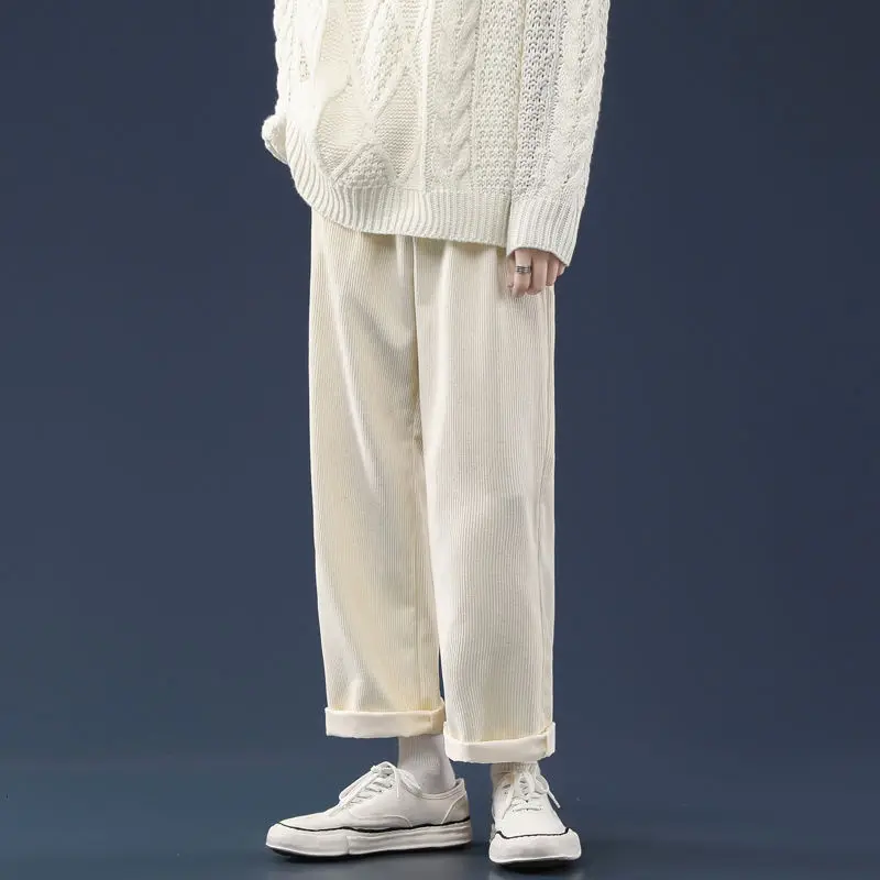 2020 Homens Tecido de Veludo de Carga Largas e Retas, Calças de Engrossar Casual Calças de Streetwear Bege/preto Cor da Moda Calças de S-2XL Imagem 1