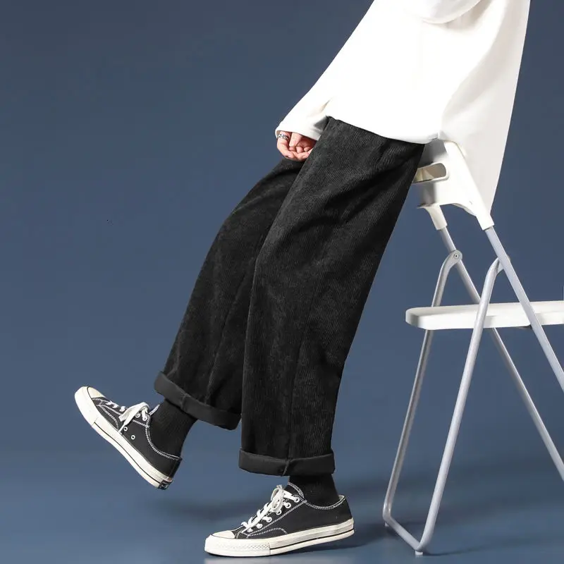 2020 Homens Tecido de Veludo de Carga Largas e Retas, Calças de Engrossar Casual Calças de Streetwear Bege/preto Cor da Moda Calças de S-2XL Imagem 4