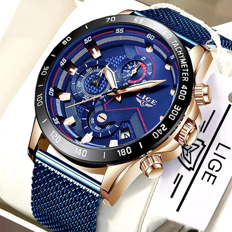 2021 Nova Moda Casual Mens Relógios Luminosos LIGE de melhor Marca de Luxo relógio de Pulso Relógio de Quartzo Azul relógios Para Homens Relógio Masculino Imagem 1