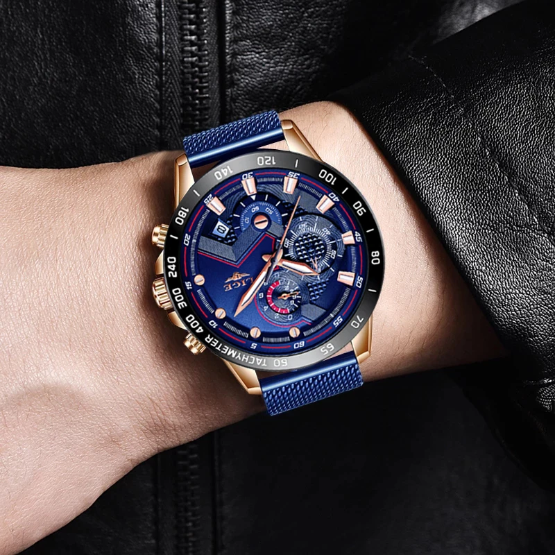 2021 Nova Moda Casual Mens Relógios Luminosos LIGE de melhor Marca de Luxo relógio de Pulso Relógio de Quartzo Azul relógios Para Homens Relógio Masculino Imagem 4