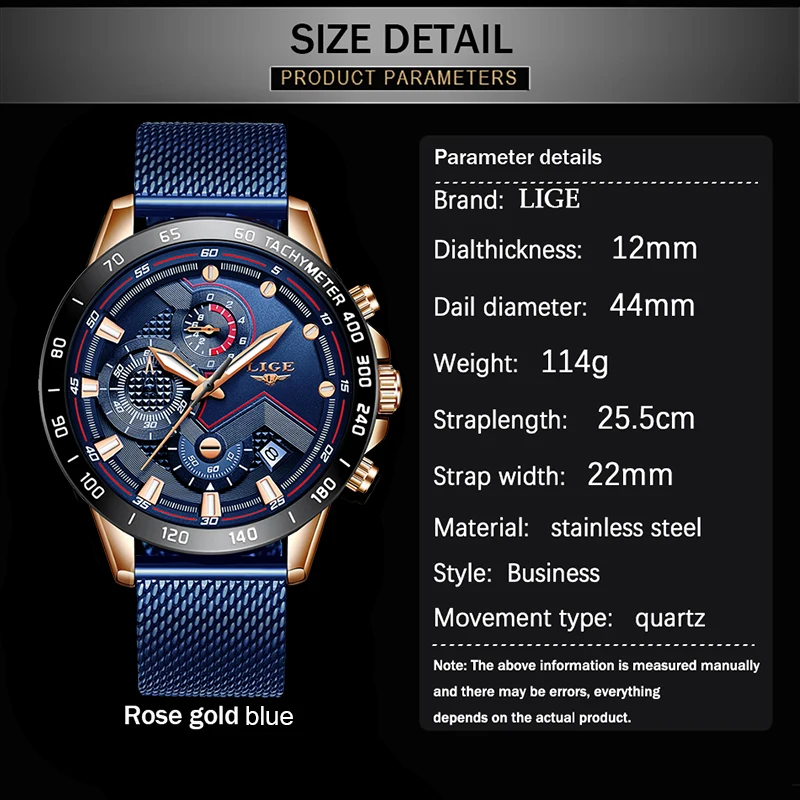 2021 Nova Moda Casual Mens Relógios Luminosos LIGE de melhor Marca de Luxo relógio de Pulso Relógio de Quartzo Azul relógios Para Homens Relógio Masculino Imagem 5
