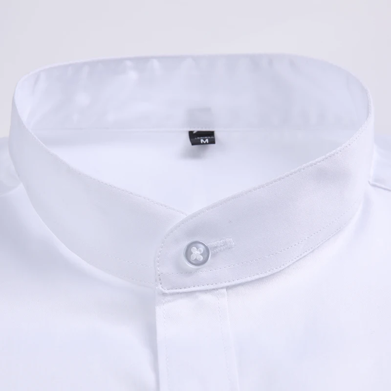 2021 Novo Outono Homens Stand Colarinho de Camisa de Manga Longa de Negócios de Moda, Cor Sólida, de Algodão Fino Marca de Camisa Branca Masculina Roupas Imagem 3