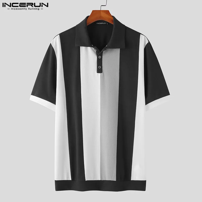 2022 Camisa de Homens de Retalhos de Lapela de Manga Curta coreano Casuais Roupas de Malha Streetwear Elegante Lazer Camisas S-5XL INCERUN Imagem 2