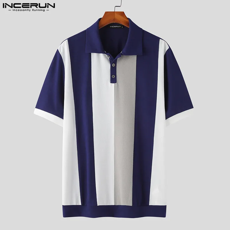 2022 Camisa de Homens de Retalhos de Lapela de Manga Curta coreano Casuais Roupas de Malha Streetwear Elegante Lazer Camisas S-5XL INCERUN Imagem 3