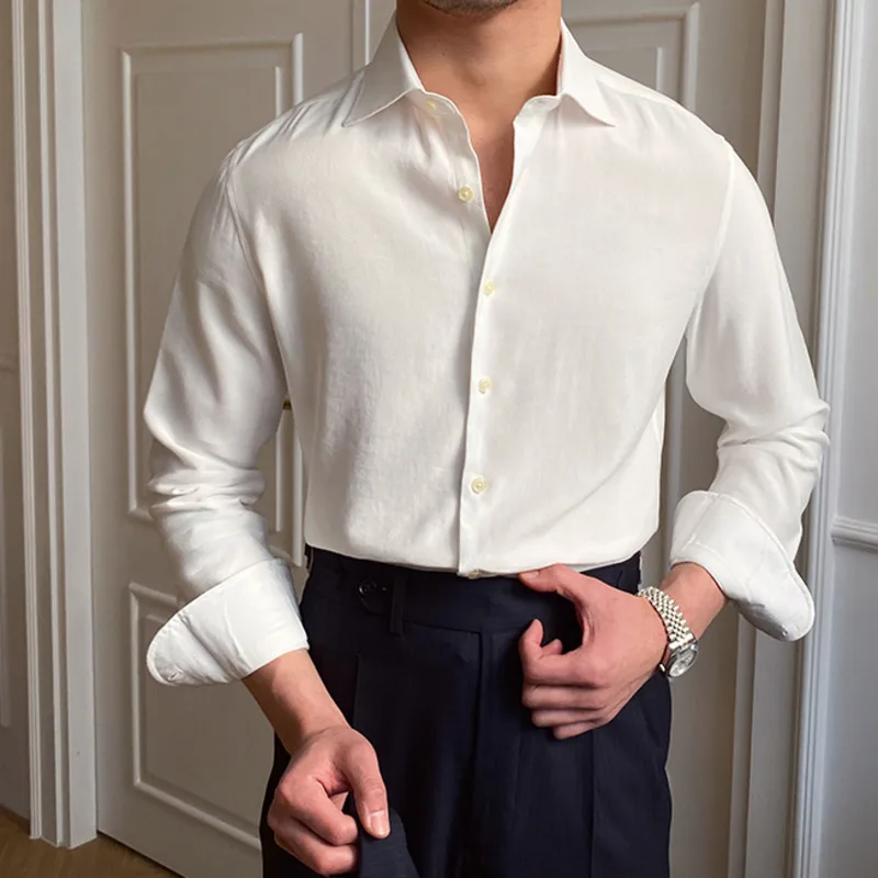 2022 Estilo Britânico, Os Homens De Smoking, Camisa Camisa Casual Para Homens Camisa Hombre Camisa De Manga Longa Slim Business Coreano Moda Moda Homem Imagem 1