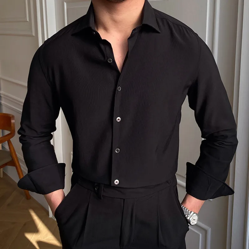 2022 Estilo Britânico, Os Homens De Smoking, Camisa Camisa Casual Para Homens Camisa Hombre Camisa De Manga Longa Slim Business Coreano Moda Moda Homem Imagem 4