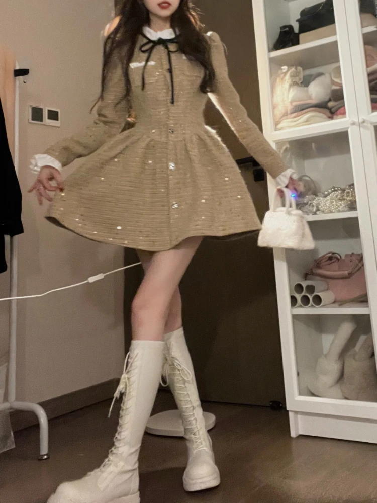 2022 Inverno Elegante Y2k Mini Vestido Das Mulheres Casual, Vestido De Uma Peça Coreano Moda Feminina Manga Longa Vintage Noite Vestidos De Festa Imagem 1