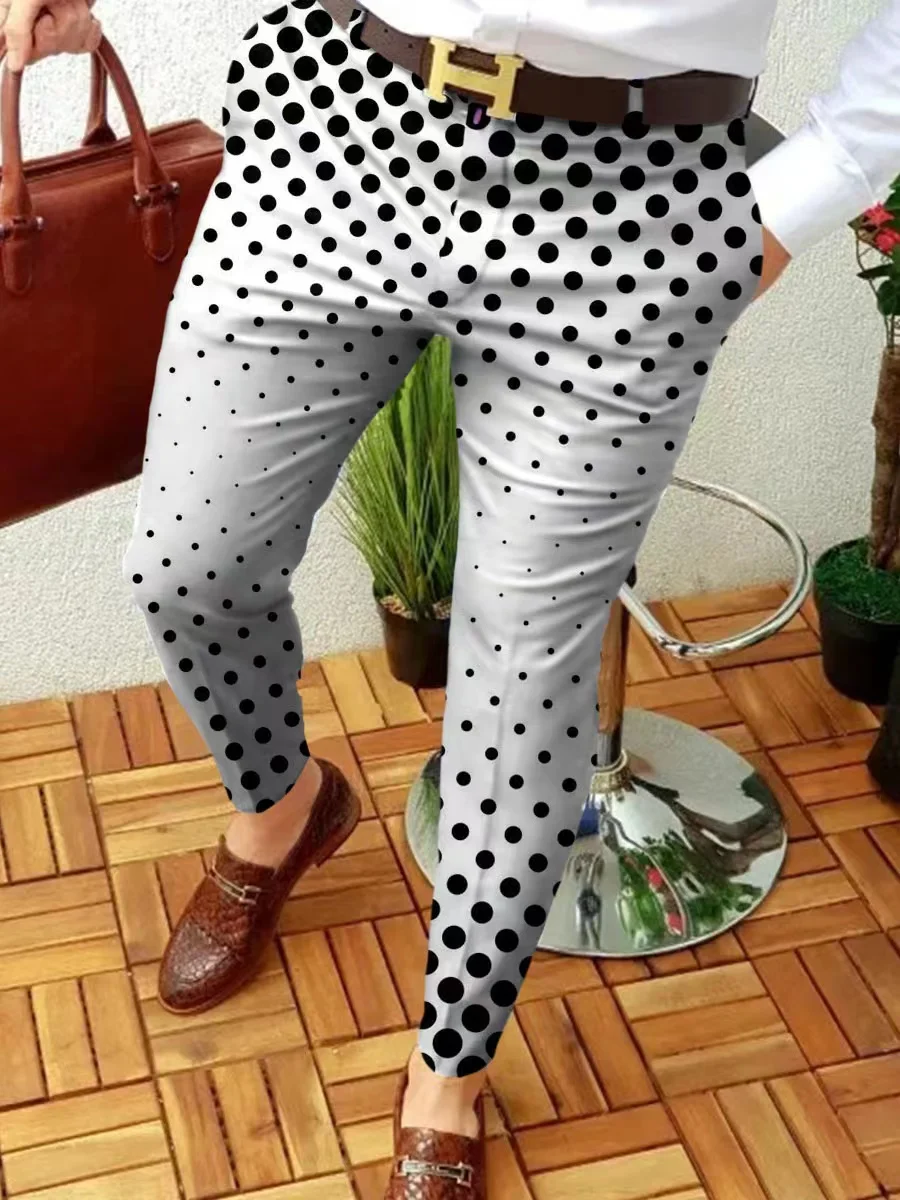 2022 Moda de Nova Mens Geometria Impresso Lápis Calças Para o meio do Botão de Cintura das Calças Masculinas Formal de Verão Casual skinny, Calça comprida Imagem 3