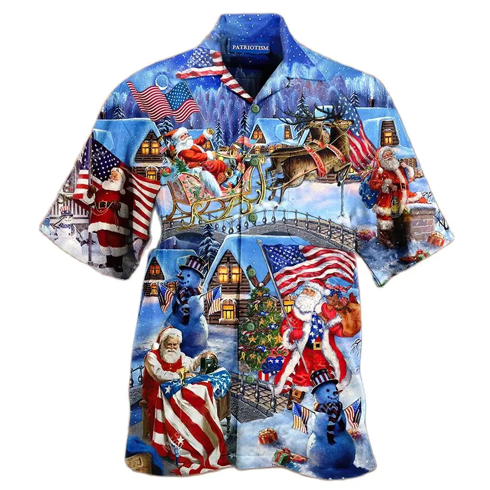 2022 Nova Chegada dos Homens de Camisas para Homens Havaiano Camicias Casual, Um Botão de Camisas de Natal Crânio Impresso Curto manga Blusas, Tops Imagem 4
