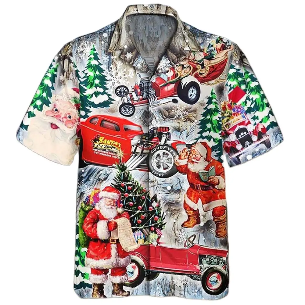2022 Nova Chegada dos Homens de Camisas para Homens Havaiano Camicias Casual, Um Botão de Camisas de Natal Crânio Impresso Curto manga Blusas, Tops Imagem 5