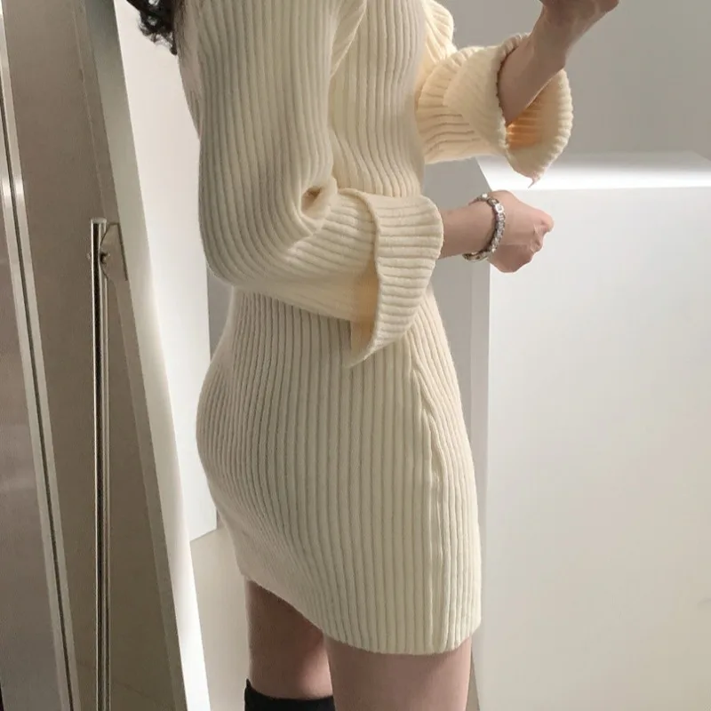 2022 Slim Sexy Sólido Vestidos Quente Grossa Camisola Vestido De Mulher Elegante Roupa Vintage Inverno Vestido Feminino Coreano Mulher Outono Imagem 4