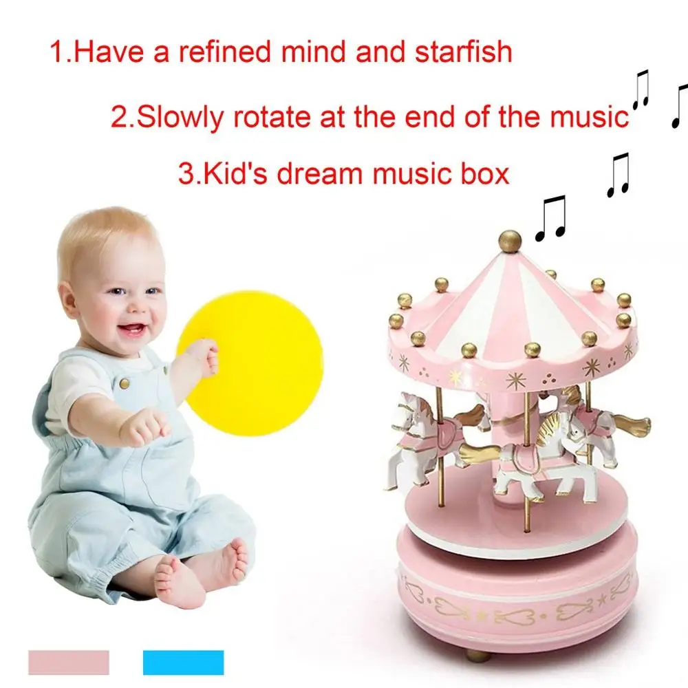 2Color de Madeira Merry-Go-Round Carrossel Caixa de Música para as Crianças Brinquedos de Casamento Aniversários Presente Wind-Up Cavalo parque de Diversões Caixa de música Imagem 1