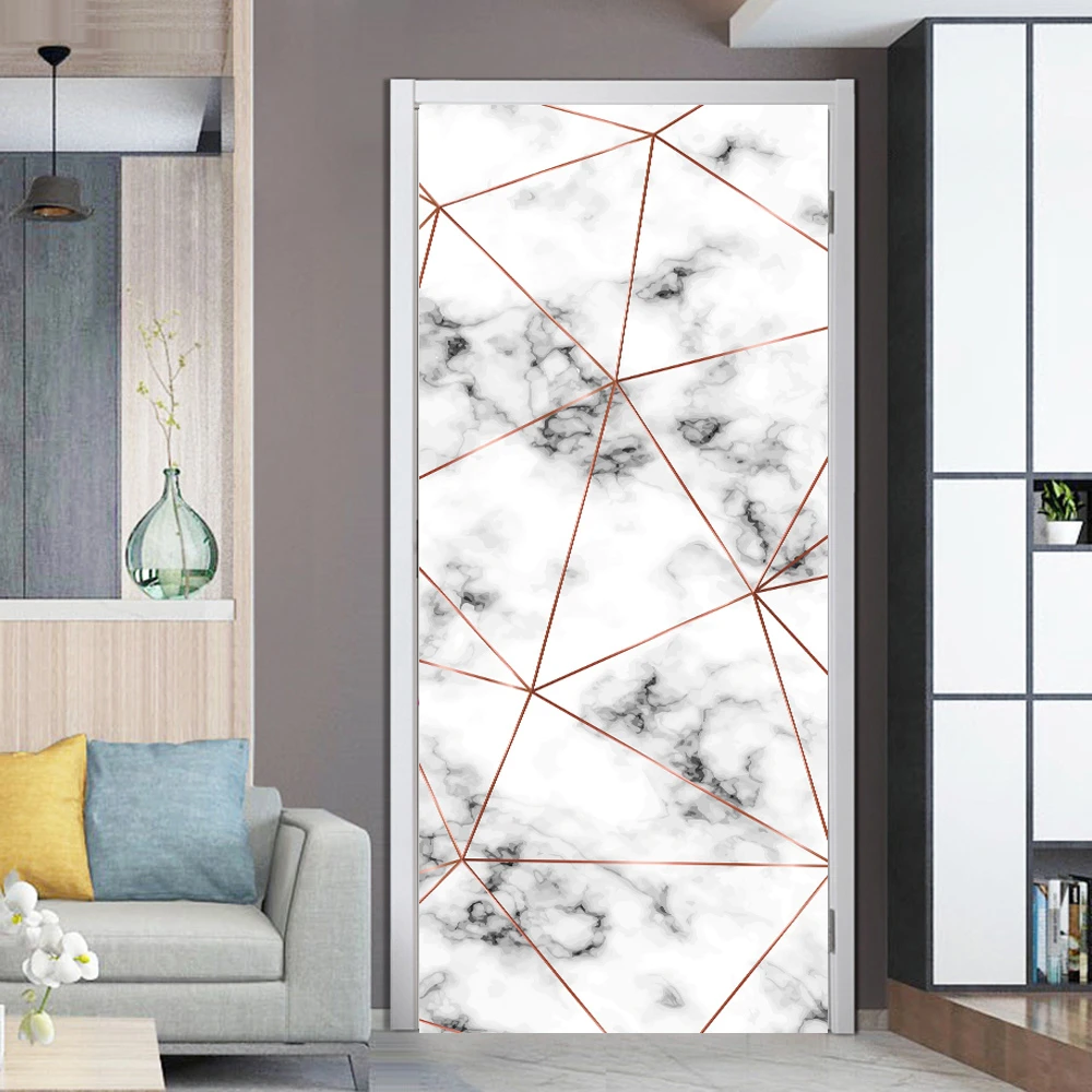 3D Europeia Porta de Decoração Adesivos de Mármore Abstrato Simples Linhas de Flores de papel de Parede Para Sala de estar, Casa de Decoração de Quarto de Arte Decalque Imagem 1