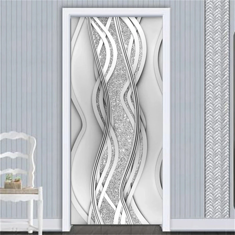 3D Europeia Porta de Decoração Adesivos de Mármore Abstrato Simples Linhas de Flores de papel de Parede Para Sala de estar, Casa de Decoração de Quarto de Arte Decalque Imagem 2