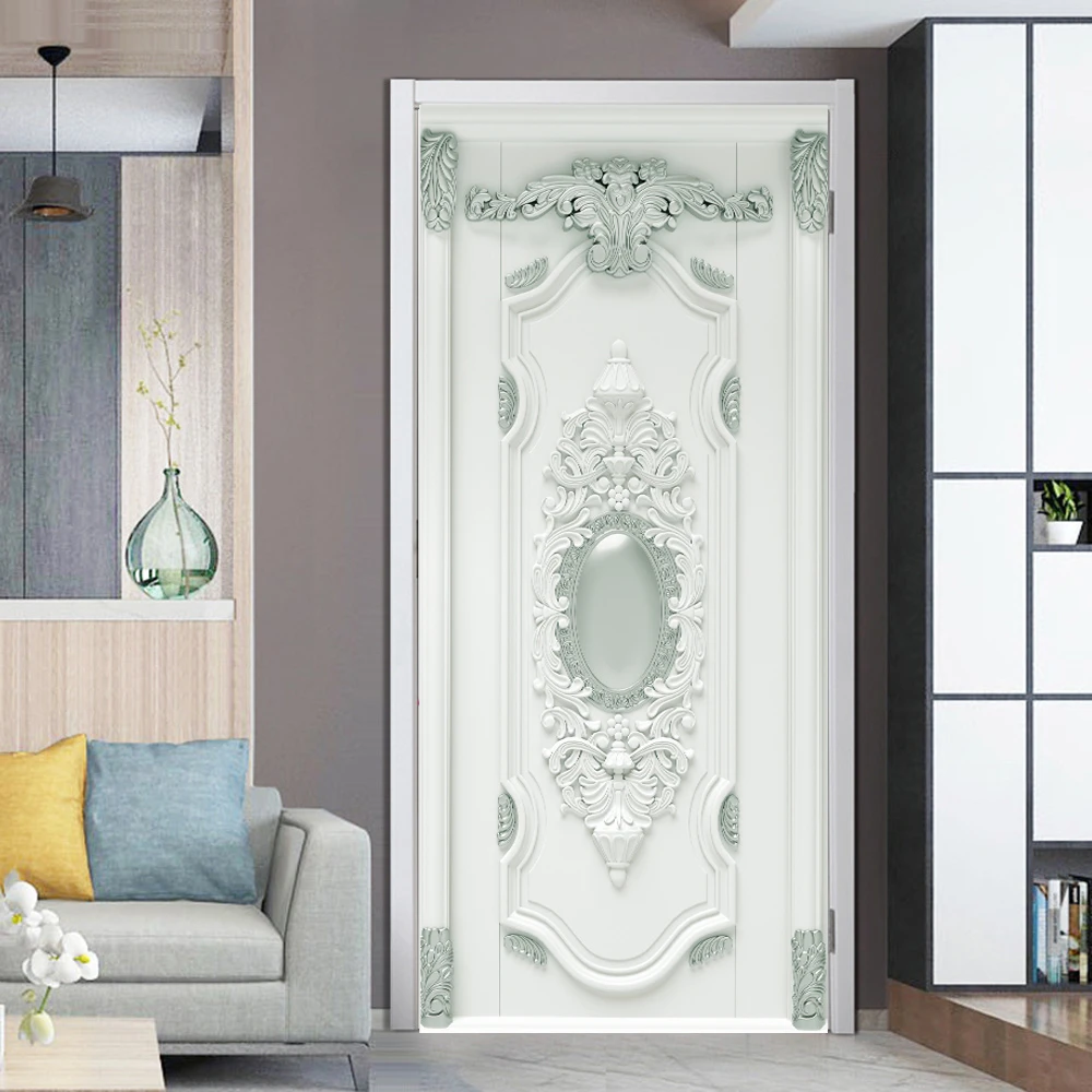 3D Europeia Porta de Decoração Adesivos de Mármore Abstrato Simples Linhas de Flores de papel de Parede Para Sala de estar, Casa de Decoração de Quarto de Arte Decalque Imagem 3