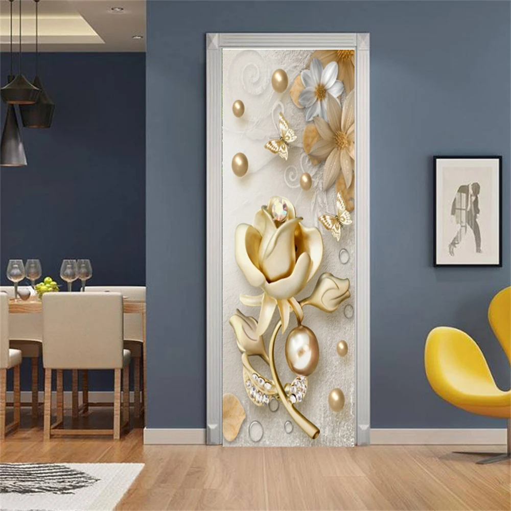 3D Europeia Porta de Decoração Adesivos de Mármore Abstrato Simples Linhas de Flores de papel de Parede Para Sala de estar, Casa de Decoração de Quarto de Arte Decalque Imagem 5