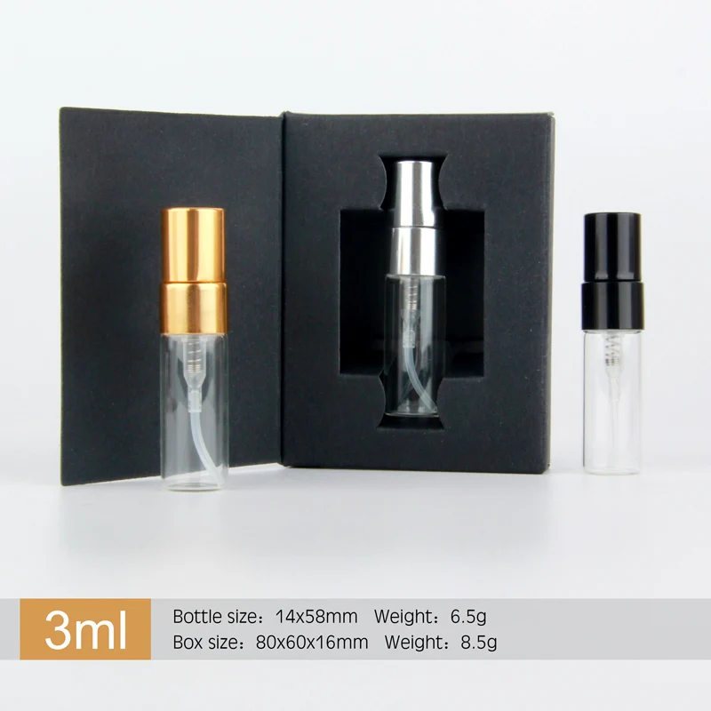 50 Peças/Lote 3ML de Frascos de Spray caixa de embalagem E Garrafa de Vidro de Perfume Com Atomizador vazio Parfum Embalagem Personalizada Imagem 1