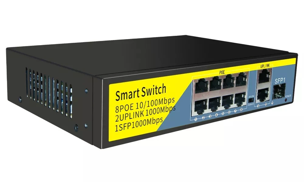 52V POE Switch 10/100/1000Mbps AI Smart Switch Com UPLINK SFP Portas Switch Ethernet Para a Câmera do IP/AP sem Fio da Câmera do CCTV Imagem 1