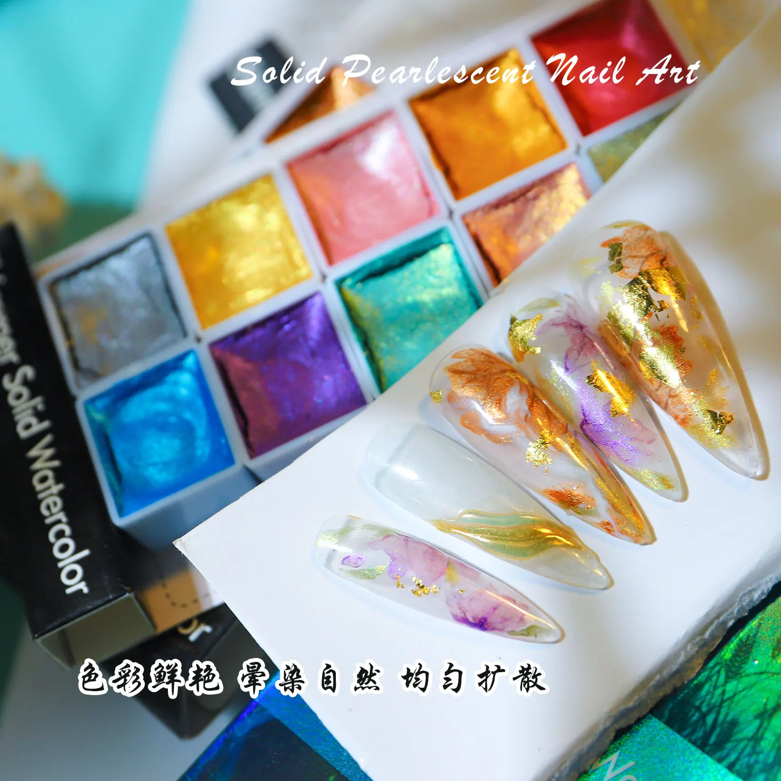 6 Cores de Glitter Mineral Perolado Aquarela Pigmento Sólido Aquarela Pó do Brilho da Arte do Prego de Livre Placa e Caneta Imagem 3