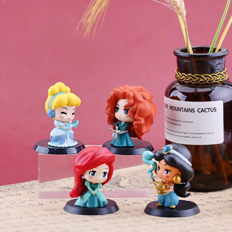 6pcs/set Disney Q Versão Anime Figura de Branca de Neve, Cinderela, Ariel de Pvc Modelo Kawaii Decoração de Bolo infantil Brinquedo de Menina de Presente Imagem 2