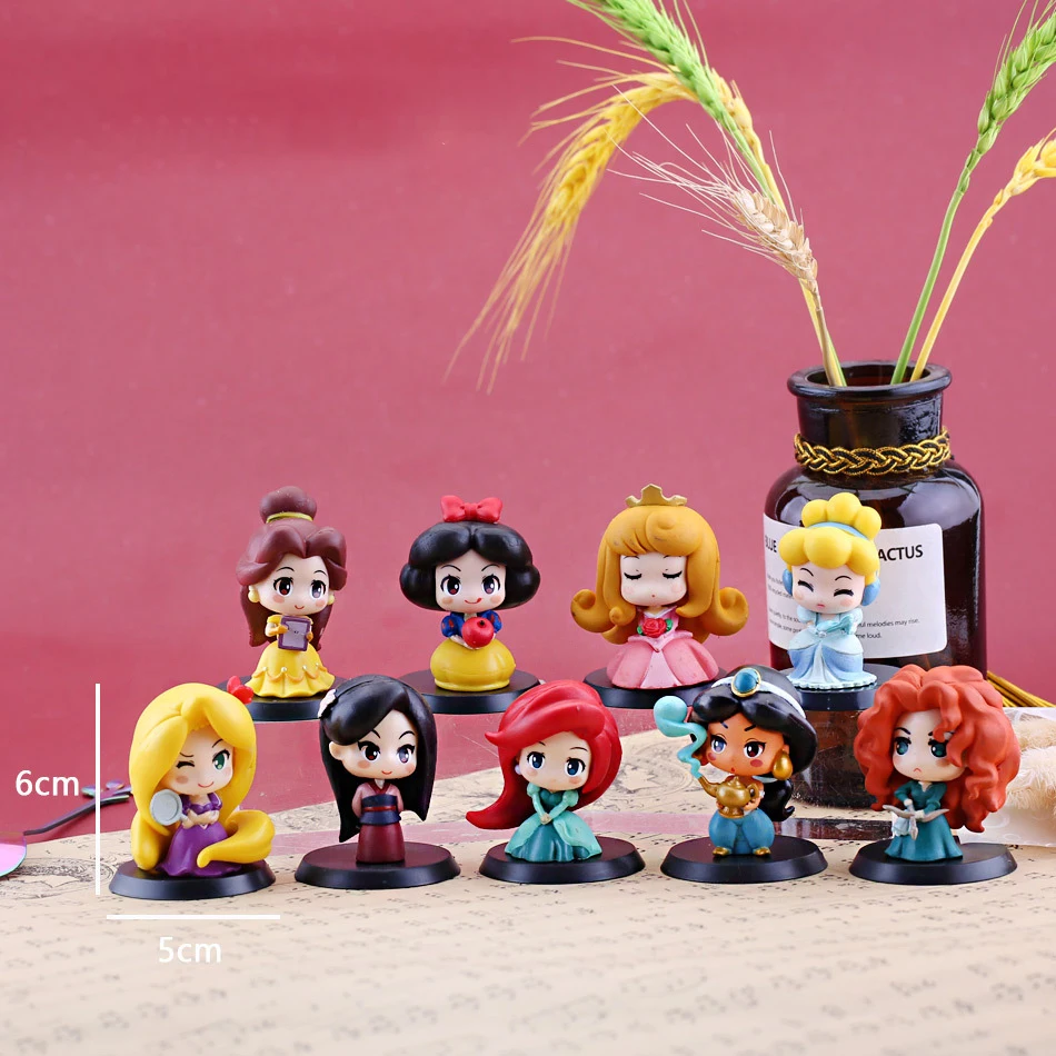 6pcs/set Disney Q Versão Anime Figura de Branca de Neve, Cinderela, Ariel de Pvc Modelo Kawaii Decoração de Bolo infantil Brinquedo de Menina de Presente Imagem 3