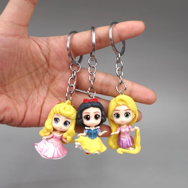 6Pcs/Set Princesa da Disney Anime Filme a Branca de Neve, Cinderella, Mermaid Belle Ariel PVC Figuras de Ação Chaveiro Modelo de Brinquedo de Boneca Imagem 2