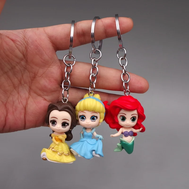 6Pcs/Set Princesa da Disney Anime Filme a Branca de Neve, Cinderella, Mermaid Belle Ariel PVC Figuras de Ação Chaveiro Modelo de Brinquedo de Boneca Imagem 3