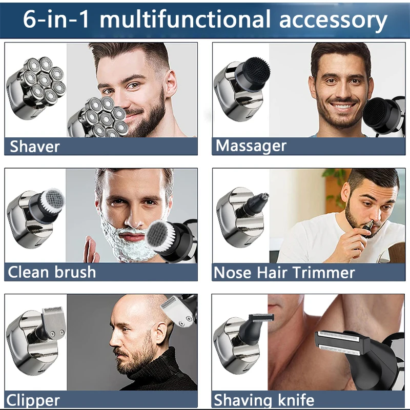 8 Multi Lâminas De Tosa Kit Display Digital Máquina De Barbear Eléctrica Aparador De Pêlos De Barba Rlectric De Barbear Molhado Seco Facial Homens Máquina De Barbear Imagem 1