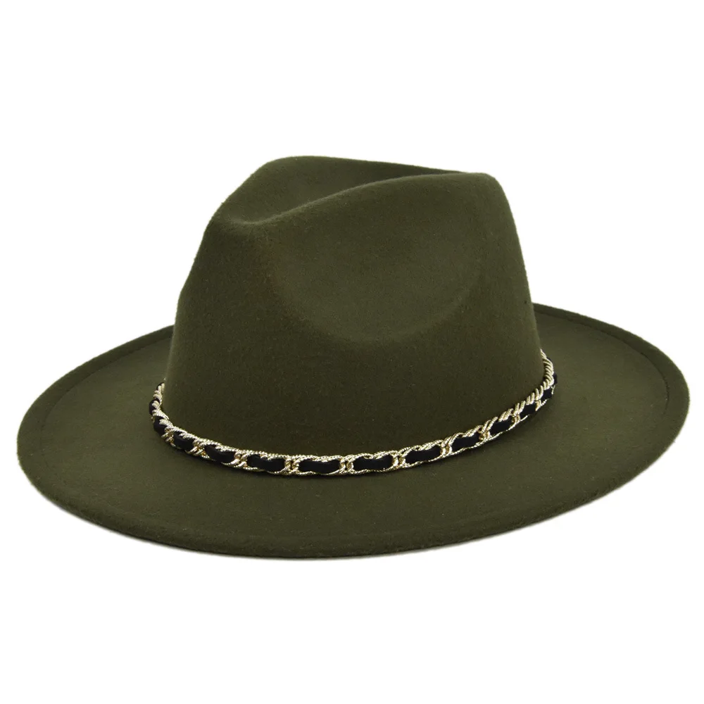A cadeia de chapéu fedora Britânico sentiu retro jazz chapéu grande de brim, chapéu alto e chapéu de lã retro grande aba do chapéu preto, chapéu alto e кепка мужская Imagem 1