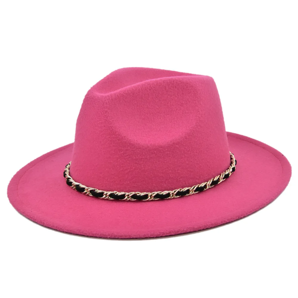 A cadeia de chapéu fedora Britânico sentiu retro jazz chapéu grande de brim, chapéu alto e chapéu de lã retro grande aba do chapéu preto, chapéu alto e кепка мужская Imagem 2