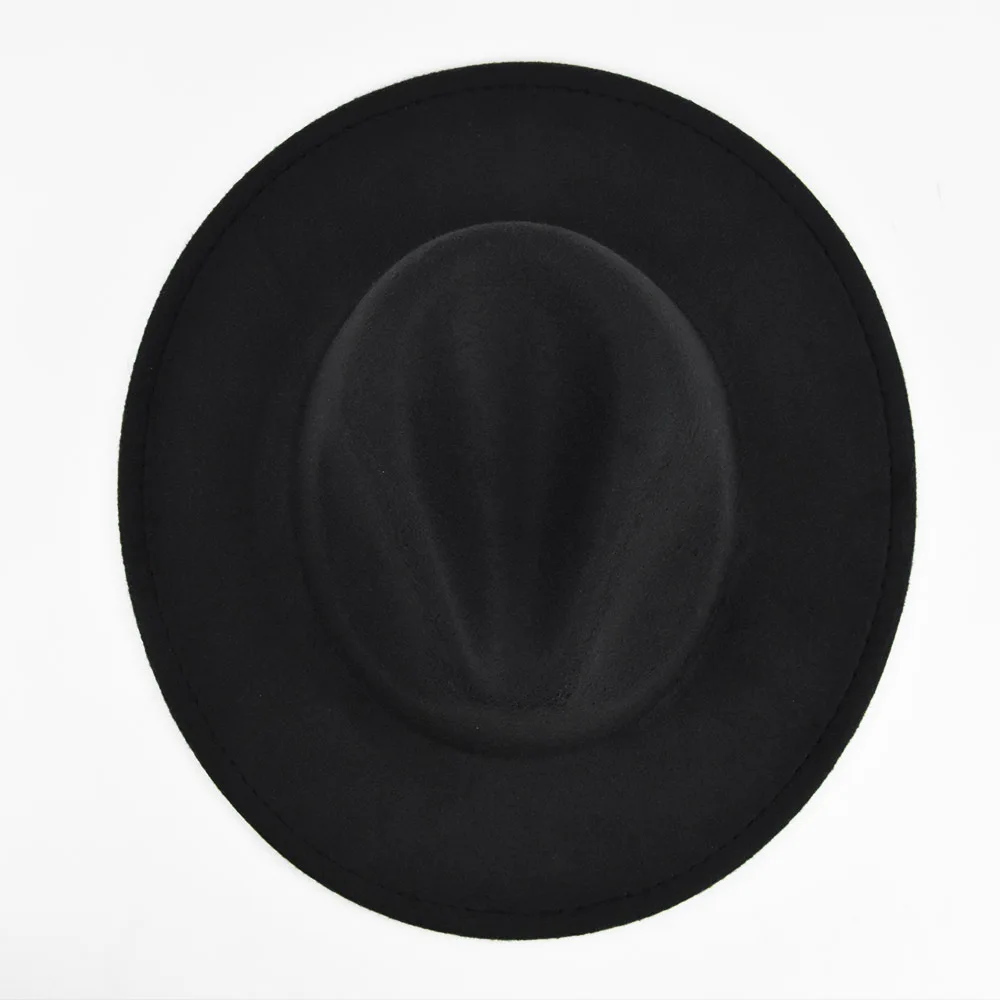 A cadeia de chapéu fedora Britânico sentiu retro jazz chapéu grande de brim, chapéu alto e chapéu de lã retro grande aba do chapéu preto, chapéu alto e кепка мужская Imagem 3