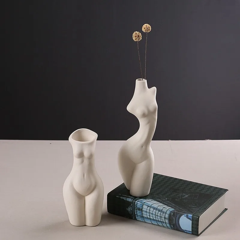A decoração Home vaso corpo arte de modelagem de flores ornamentos moderno e minimalista vasos de cerâmica atacado Imagem 1