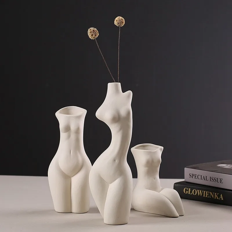 A decoração Home vaso corpo arte de modelagem de flores ornamentos moderno e minimalista vasos de cerâmica atacado Imagem 4