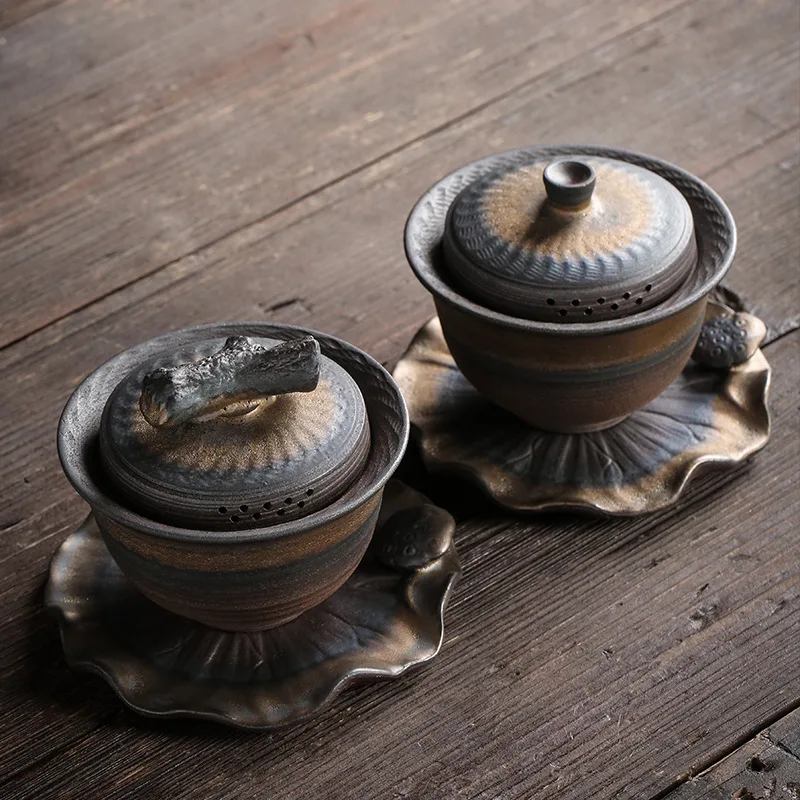 A Mão Faca De Salto Bule De Chá Xícara De Chá, Ferro Esmalte Tigela De Chá Sopera De Ceramica De Cerâmica Grosseira Conjunto De Chá Gaiwan Cerâmica Imagem 2